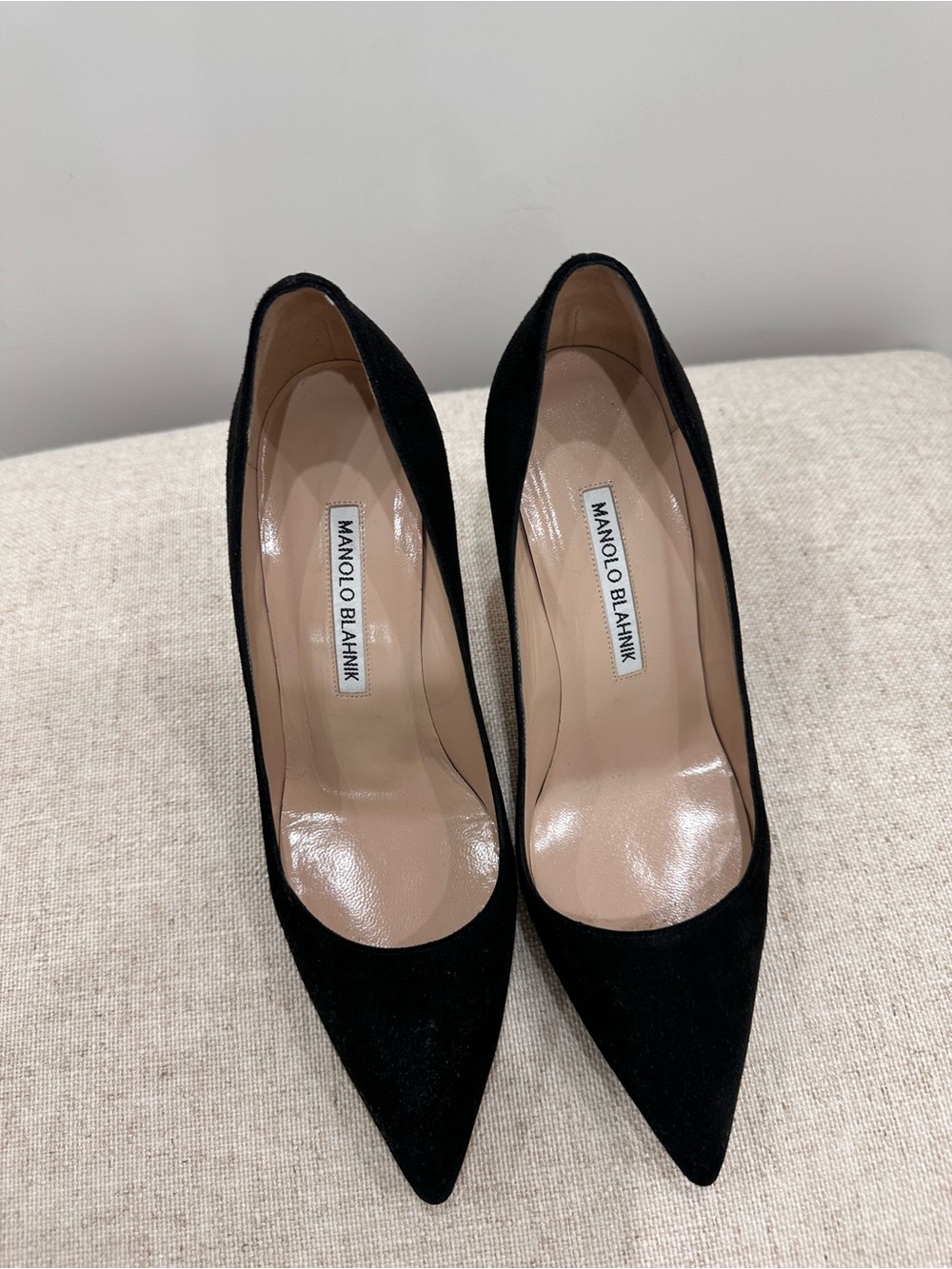 Manolo Blahnik Black Suede Pointed-Toe Pumps